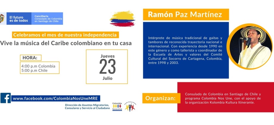 El Consulado en Santiago de Chile invita al evento virtual de música del Caribe colombiano para celebrar la Independencia Nacional 