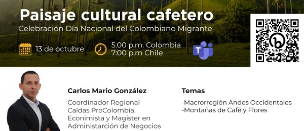 El Consulado de Colombia en Santiago de Chile y Colombia Nos Une le invita a participar en la charla sobre turismo, el próximo jueves 13 de octubre a las 7:00 p.m.