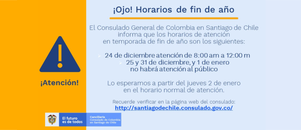 Consulado en Santiago de Chile informa horarios de atención en temporada de fin de año