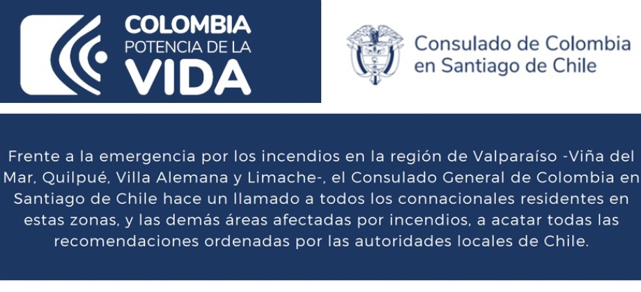 Anuncio: Identificación de damnificados colombianos por incendios en la región central y sur de Chile