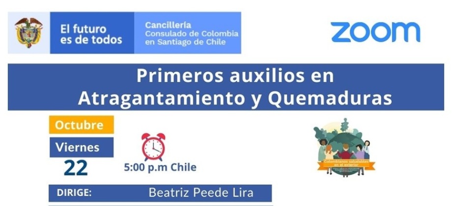 Consulado de Colombia en Santiago de Chile realizará el Curso de Primeros Auxilios en Atragantamiento y Quemaduras el 22 de octubre 