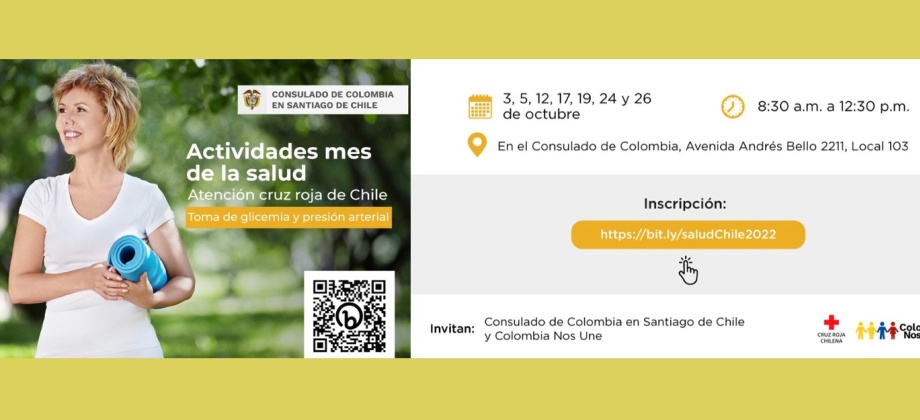 Consulado de Colombia en Santiago de Chile invita a participar en las actividades de salud que realizaremos durante el mes de octubre