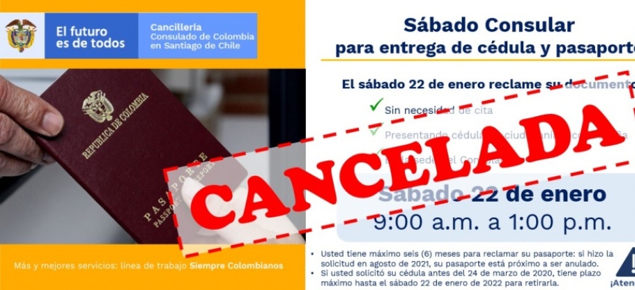 Cancelada jornada de Sábado Consular para entrega de cédula y pasaporte del 22 de enero en Santiago de Chile