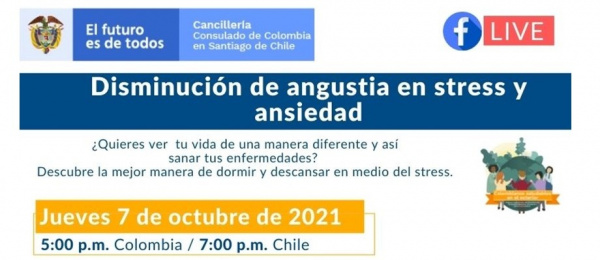 Consulado de Colombia en Santiago de Chile invita a la chala online Disminución de angustia en stress y ansiedad 