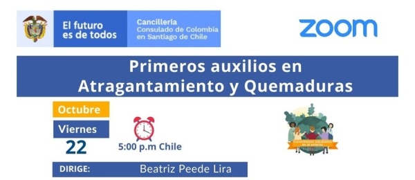 Consulado de Colombia en Santiago de Chile realizará el Curso de Primeros Auxilios en Atragantamiento y Quemaduras el 22 de octubre 