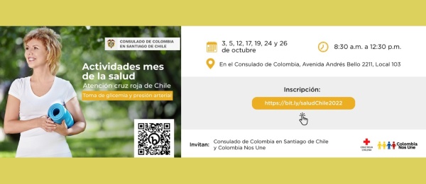 Consulado de Colombia en Santiago de Chile invita a participar en las actividades de salud que realizaremos durante el mes de octubre