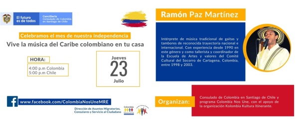 El Consulado en Santiago de Chile invita al evento virtual de música del Caribe colombiano para celebrar la Independencia Nacional 