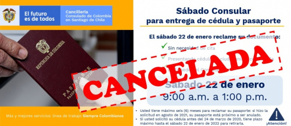 Cancelada jornada de Sábado Consular para entrega de cédula y pasaporte del 22 de enero en Santiago de Chile